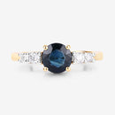 1.38 Carat Genuine Blue Sapphire and White Diamond 14K Yellow Gold Ring