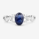 1.12 Carat Genuine Blue Sapphire and White Diamond 14K White Gold Ring