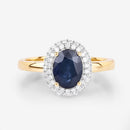 1.84 Carat Genuine Blue Sapphire and White Diamond 14K Yellow Gold Ring