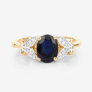 1.62 Carat Genuine Blue Sapphire and White Diamond 14K Yellow Gold Ring
