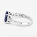 3.28 Carat Genuine Blue Sapphire and White Diamond 14K White Gold Ring