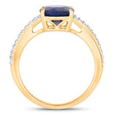 3.28 Carat Genuine Blue Sapphire and White Diamond 14K Yellow Gold Ring