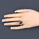 6.54 Carat Genuine Blue Sapphire and White Diamond 14K White Gold Ring
