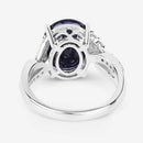6.54 Carat Genuine Blue Sapphire and White Diamond 14K White Gold Ring