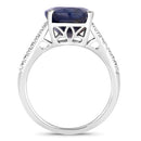6.49 Carat Genuine Blue Sapphire and White Diamond 14K White Gold Ring