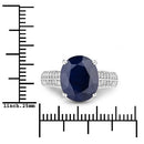 6.49 Carat Genuine Blue Sapphire and White Diamond 14K White Gold Ring