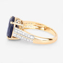 6.49 Carat Genuine Blue Sapphire and White Diamond 14K Yellow Gold Ring