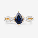1.14 Carat Genuine Blue Sapphire and White Diamond 14K Yellow Gold Ring