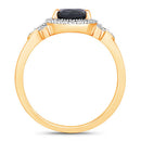 1.54 Carat Genuine Blue Sapphire and White Diamond 14K Yellow Gold Ring