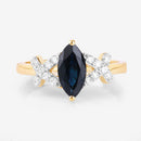 1.50 Carat Genuine Blue Sapphire and White Diamond 14K Yellow Gold Ring