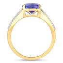 3.26 Carat Genuine Tanzanite and White Diamond 14K Yellow Gold Ring