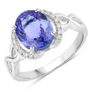 2.86 Carat Genuine Tanzanite and White Diamond 14K White Gold Ring