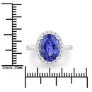 3.95 Carat Genuine Tanzanite and White Diamond 14K White Gold Ring