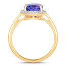 3.43 Carat Genuine Tanzanite and White Diamond 14K Yellow Gold Ring