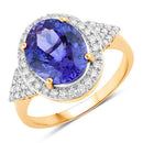 4.13 Carat Genuine Tanzanite and White Diamond 14K Yellow Gold Ring