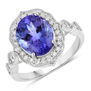 3.85 Carat Genuine Tanzanite and White Diamond 14K White Gold Ring