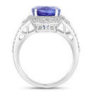 6.56 Carat Genuine Tanzanite and White Diamond 14K White Gold Ring