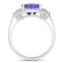 4.31 Carat Genuine Tanzanite and White Diamond 14K White Gold Ring