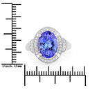 4.31 Carat Genuine Tanzanite and White Diamond 14K White Gold Ring