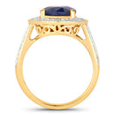4.74 Carat Genuine Blue Sapphire and White Diamond 14K Yellow Gold Ring