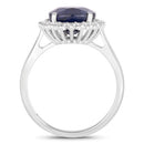 4.63 Carat Genuine Blue Sapphire and White Diamond 14K White Gold Ring