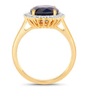 4.63 Carat Genuine Blue Sapphire and White Diamond 14K Yellow Gold Ring