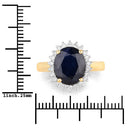 4.63 Carat Genuine Blue Sapphire and White Diamond 14K Yellow Gold Ring