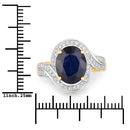 4.69 Carat Genuine Blue Sapphire and White Diamond 14K Yellow Gold Ring