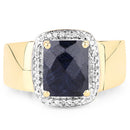 14K Yellow Gold Plated 4.07 Carat Dyed Sapphire and White Topaz .925 Sterling Silver Ring