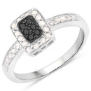 0.35 Carat Genuine Black Diamond and White Diamond .925 Sterling Silver Ring