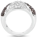 0.94 Carat Genuine Champagne Diamond and White Diamond .925 Sterling Silver Ring