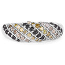 0.63 Carat Genuine Champagne Diamond, Yellow Diamond & Black Diamond .925 Sterling Silver Ring