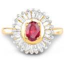 14K Yellow Gold Plated 2.44 Carat Glass Filled Ruby and White Topaz .925 Sterling Silver Ring
