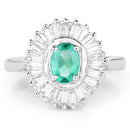 2.16 Carat Genuine Zambian Emerald and White Topaz .925 Sterling Silver Ring
