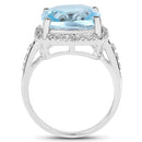 7.18 Carat Genuine Blue Topaz and White Topaz .925 Sterling Silver Ring