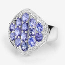 2.41 Carat Genuine Tanzanite and White Topaz .925 Sterling Silver Ring