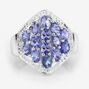 2.41 Carat Genuine Tanzanite and White Topaz .925 Sterling Silver Ring
