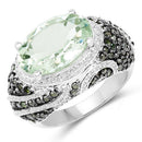 5.98 Carat Genuine Green Amethyst & Green Diamond .925 Sterling Silver Ring