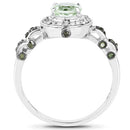 1.07 Carat Genuine Green Amethyst, Green Diamond and White Diamond .925 Sterling Silver Ring