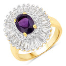 3.20 Carat Genuine Amethyst and White Topaz .925 Sterling Silver Ring