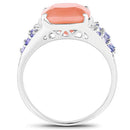 3.97 Carat Genuine Peach Moonstone and Tanzanite .925 Sterling Silver Ring