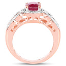 14K Rose Gold Plated 1.67 Carat Glass Filled Ruby and White Topaz .925 Sterling Silver Ring