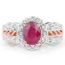 14K Rose Gold Plated 1.67 Carat Glass Filled Ruby and White Topaz .925 Sterling Silver Ring
