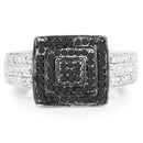 0.55 Carat Genuine Black Diamond and White Diamond .925 Sterling Silver Ring