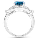 3.26 Carat Genuine London Blue Topaz & White Diamond .925 Sterling Silver Ring