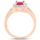 14K Rose Gold Plated 1.26 Carat Genuine Glass Filled Ruby & White Topaz .925 Sterling Silver Ring