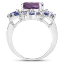 4.88 Carat Genuine Amethyst and Tanzanite .925 Sterling Silver Ring