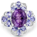 4.88 Carat Genuine Amethyst and Tanzanite .925 Sterling Silver Ring