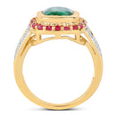 14K Yellow Gold Plated 4.80 ct. t.w. Dyed Emerald and Ruby Ring in Sterling Silver