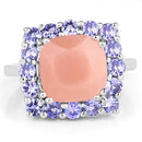 6.70 Carat Genuine Peach Moonstone and Tanzanite .925 Sterling Silver Ring
